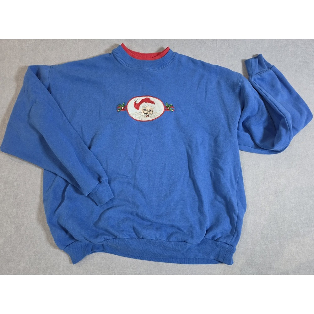 Santa Claus Christmas Holiday Crewneck Sweatshirt XL Blue Vintage 90's
